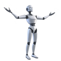 humanoid robot with sleek white and black design stands with arms outstretched, conveying sense of openness and welcome. robot smooth, futuristic appearance highlights advanced technology png