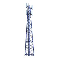 tall blue telecommunications tower stands against clear background, featuring multiple antennas for signal transmission. structure is designed for efficient communication and connectivity png