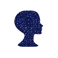 silhouette of human head is filled with network of interconnected nodes and lines, symbolizing artificial intelligence and neural networks. dark blue background enhances futuristic theme png