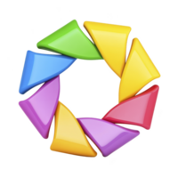 colorful abstract 3D spiral design features vibrant geometric shapes circular arrangement creating dynamic and modern visual. bright colors include blue green yellow red and purple adding playful png