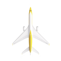 top view of white and yellow airplane with sleek design and twin engines, showcasing modern aviation technology. aircraft is isolated on transparency background png