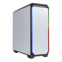 sleek, modern computer tower with minimalist design and RGB lighting accents, perfect for gaming or professional use. case features reflective front panel and sturdy build png