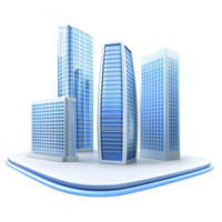 futuristic cityscape with sleek, modern skyscrapers featuring glass facades and innovative architecture, set on minimalist platform. buildings convey sense of progress and urban development png
