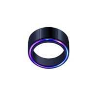 sleek, modern black ring with glowing blue and purple LED light encircling its surface, creating futuristic and stylish appearance. ring smooth finish and vibrant colors make it eye catching png