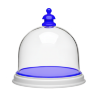 clear glass dome with blue base and handle, used for covering and displaying food items, stands elegantly. design is simple yet functional, perfect for kitchen or dining settings png