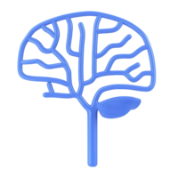 stylized blue brain illustration with focus on neural pathways and connections, symbolizing intelligence and creativity. design is simple and modern, evoking sense of innovation png