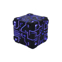 futuristic black cube with glowing blue circuit patterns, resembling advanced technology or sci fi artifact. intricate design suggests high tech or digital theme png