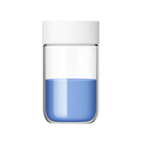 clear glass jar with white lid contains vibrant blue liquid, creating modern and minimalistic appearance. simple design emphasizes contrast between transparent container and colorful contents png
