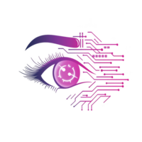 digital eye with circuit patterns and smiley face in pupil symbolizes fusion of technology and emotion, highlighting concept of artificial intelligence with playful twist png