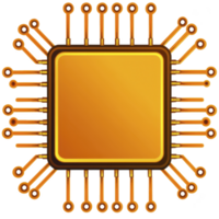 golden microchip with intricate circuit lines extending outward, symbolizing advanced technology and innovation. design is sleek and modern, highlighting importance of microprocessors computing png