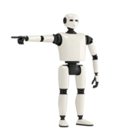 humanoid robot with sleek white and black design is pointing forward, showcasing advanced robotics technology. robot joints and limbs are articulated, emphasizing its mechanical precision png