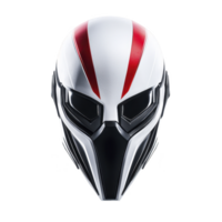 sleek, futuristic helmet with white base and bold red stripes, featuring visor and angular design, evokes sense of mystery and adventure png