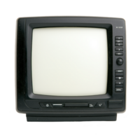 vintage black television set with blank screen and side control buttons evokes nostalgia. retro design and classic style reflect technology from bygone era png