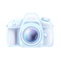 glowing, translucent camera illustration with futuristic design, featuring prominent lens and detailed buttons, evokes sense of modern technology and innovation png