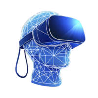 digital illustration of virtual reality headset on wireframe head, showcasing futuristic technology and innovation. blue color scheme adds modern and sleek feel png