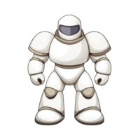 cartoon robot with white and gray color scheme stands confidently, featuring smooth, rounded design and helmet like head. robot futuristic appearance suggests advanced technology and friendly png