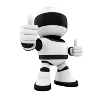 futuristic robot character with sleek design gives thumbs up gesture, conveying positivity and approval. robot smooth, white and black exterior highlights its modern and friendly appearance png