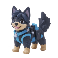 cute cartoon dog character with fluffy tail and big eyes, wearing blue harness and backpack, stands happily. character has playful and adventurous expression png
