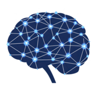 digital illustration of brain with interconnected nodes and lines, symbolizing neural network or artificial intelligence. glowing blue nodes and lines create futuristic and technological feel png
