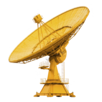 large yellow satellite dish stands prominently, showcasing its intricate structure and engineering marvel. dish is designed for communication and data transmission, reflecting technological png