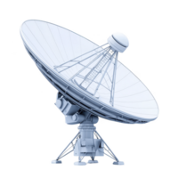 large satellite dish antenna with metallic structure is positioned against clear background, showcasing its intricate design and technology. dish is used for communication and data transmission png
