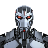 futuristic robot with sleek metallic design and glowing red eyes stands against plain background, showcasing advanced technology and innovation png