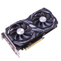 high performance graphics card with dual cooling fans and sleek design, ideal for gaming and graphic intensive tasks. card features PCIe connector and multiple output ports png