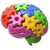 colorful brain model with interlocking gears symbolizes creativity and innovation. vibrant gears represent different cognitive processes working together harmoniously png