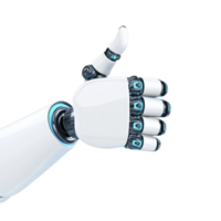 robotic hand with sleek white design gives thumbs up gesture, symbolizing approval and positivity. futuristic look highlights advanced technology and innovation png