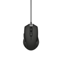 black wired computer mouse with scroll wheel and ergonomic design, ideal for precise navigation and comfortable use during extended computer sessions png