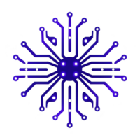 digital snowflake design with circuit board pattern, featuring intricate blue lines and nodes, symbolizes technology and innovation. symmetrical layout creates futuristic and artistic impression png