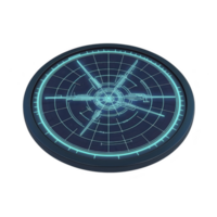 futuristic blue radar screen with glowing circular grid lines and digital interface elements, conveying sense of advanced technology and precision png