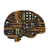 circuit board shaped like brain symbolizes fusion of technology and human intelligence, highlighting innovation and artificial intelligence. intricate design evokes sense of futuristic advancement png