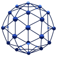 blue geometric sphere composed of interconnected nodes and lines represents network or digital connectivity concept. design is modern and abstract, symbolizing technology and communication png