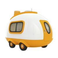 modern, compact, and stylish orange and white teardrop trailer with rounded edges and large windows, perfect for adventurous road trips and camping png