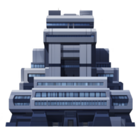 futuristic, multi tiered building with sleek, geometric design and numerous windows, showcasing modern architecture. structure appears imposing and innovative png