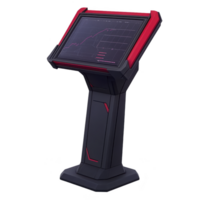 sleek, futuristic touchscreen kiosk with red and black design displays digital graph interface. modern stand is ideal for interactive presentations or data analysis png