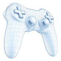 3D wireframe model of game controller showcases intricate design details, highlighting buttons and joysticks. digital rendering emphasizes technical aspects of gaming hardware png