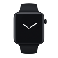 sleek black smartwatch with minimalist design, featuring rectangular face and simple white hands on dark screen. watch has modern, elegant appearance suitable for various occasions png