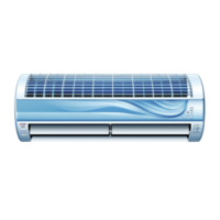 sleek blue air conditioner with modern design and wave pattern, featuring digital display and vents for efficient cooling. Ideal for home or office use png