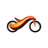 stylized motorcycle icon with sleek, abstract design features vibrant red and orange curves, resembling flames, creating dynamic and modern look. wheels are simple white circles png