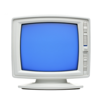 vintage CRT monitor with blue screen, showcasing retro technology and nostalgia. monitor design features curved screen and side control buttons, evoking sense of past png