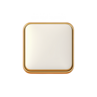 square, gold framed button with glossy white surface, isolated on transparency background, exudes sleek and modern design png