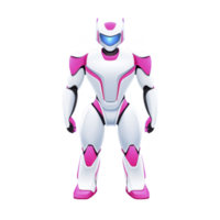 futuristic robot with sleek design stands confidently, featuring white and pink color scheme and visor like face. robot design is modern and dynamic png