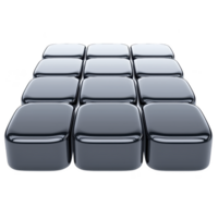grid of glossy, black, rounded cubes is arranged in 3x3 pattern, reflecting light and creating sleek, modern appearance. smooth surface and uniform shape give futuristic feel png