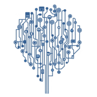 digital tree design with interconnected circuits symbolizes technology and innovation. blue circuitry forms tree shape, representing growth and connectivity in digital world png