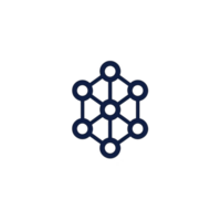 This features minimalist, abstract geometric design resembling network or molecular structure. dark lines form interconnected circles, creating symmetrical pattern on transparency background png