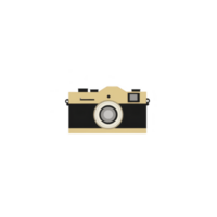 vintage style camera illustration with black and gold color scheme, featuring classic design and prominent lens. minimalist artwork evokes nostalgia and elegance png