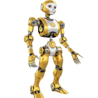 humanoid robot with sleek gold and white design stands upright, showcasing intricate mechanical joints and futuristic appearance. Its expressive face adds touch of personality png