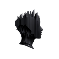 This features modern, abstract sculpture of human head silhouette, composed of vertical lines creating three dimensional effect. design is minimalist and artistic, evoking sense of contemplation png
